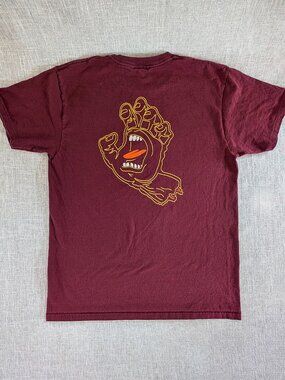 Santa Cruz Mens Burgundy Screaming Hand Graphic Short Sleeve Skateboarding Shirt